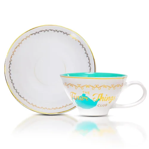Silver Buffalo The Office Finer Things Club Tea Gold Foil - Taza de té y platillo de cerámica en caja, 12 onzas La Oficina