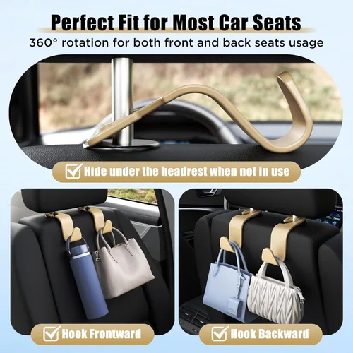 Miniatura 3 de Amooca - Gancho para reposacabezas de asiento de coche, 4 unidades, organizador de almacenamiento universal para bolso de mano, abrigo, ajuste