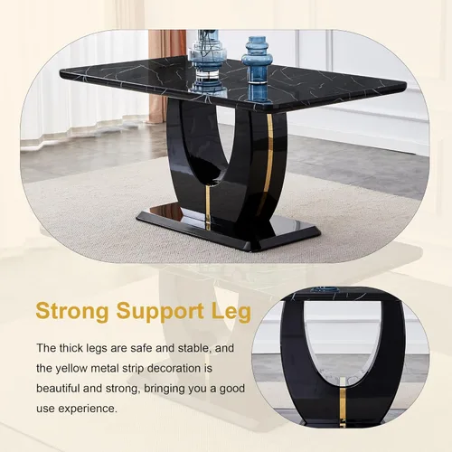 Miniatura 5 de Juego de 6 sillas de mesa de comedor para 6, juego de 6, moderno juego de comedor con mesa de comedor de mármol de 63 pulgadas, sillas tapizadas