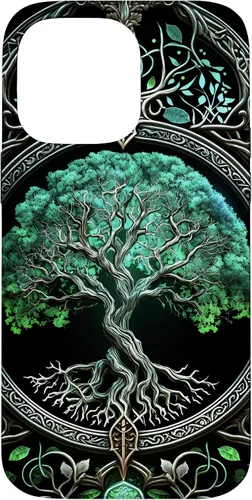 Miniatura 20 de Funda para iPhone 11 Pro Max Tree Of Life Yoga espiritual celta vikinga, verde y negro