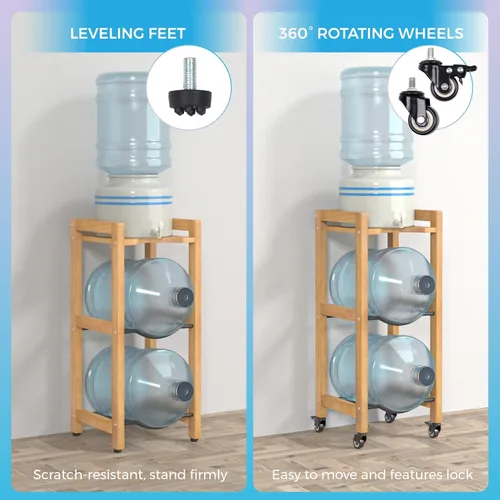 Miniatura 6 de Soporte para jarra de agua de 3 niveles de 5 galones con estante superior, 4 ruedas de metal o patas ajustables, soporte de piso dispensador de agua