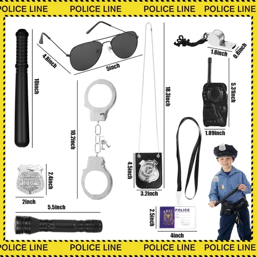 Miniatura 2 de 3 otters Juego de 9 juguetes de policía de simulación, accesorios de policía para niños, incluye insignia, esposas, walkie y más para fiesta