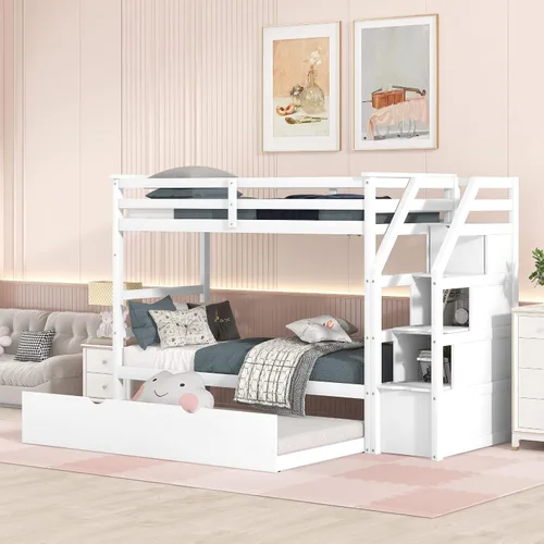 Harper & Bright Designs Litera con nido y escalera, marco de literas de madera individual sobre cama individual con barandilla de seguridad, litera