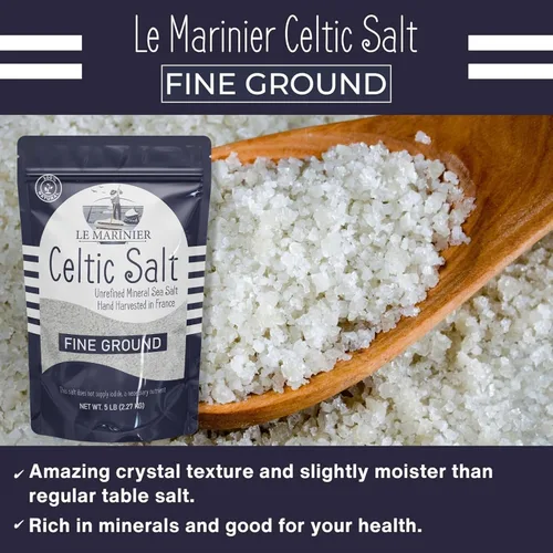 Miniatura 4 de Le Marinier Sal Celta Orgánica Finamente Molida, 5 libras, Rica en Minerales, 100% Natural y Sin Refinar, Sal Marina Francesa Orgánica. Sal Marina