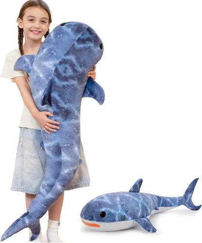 Tezituor Tiburón ballena gigante de 4 pies de peluche, peluche de tiburón en forma de S para niños y niñas, almohada de cuerpo de tiburón ballena de