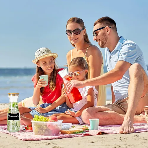 Miniatura 8 de Jarras de vidrio con tapas de bambú, 4 piezas de 1 litro para bebidas de 1 litro, juego de jarras para barra de mimosa, contenedor de jugo