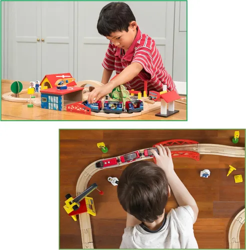 Miniatura 7 de Kipipol - Juego de tren de locomotora de acción operado por batería para pistas de madera, (magnético) - Compatible con juguetes de Thomas The Rojo