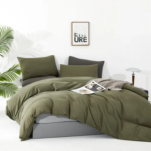 Miniatura 385 de CLOTHKNOW - Juego de edredón verde militar tamaño completo de 3 piezas, juego de ropa de cama verde oscuro, edredón suave con 2 fundas de almohada