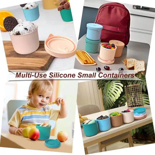 Miniatura 9 de Paquete de 4 recipientes de silicona de almacenamiento de alimentos de 8.5 onzas con tapas, 1 taza de recipientes reutilizables para refrigerios