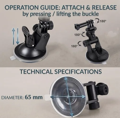 Miniatura 3 de Soporte de ventosa para Gopro montaje de parabrisas para montaje en parabrisas Dash Cam Action Cam Soporte de videocámara y cordón para Gopro Hero