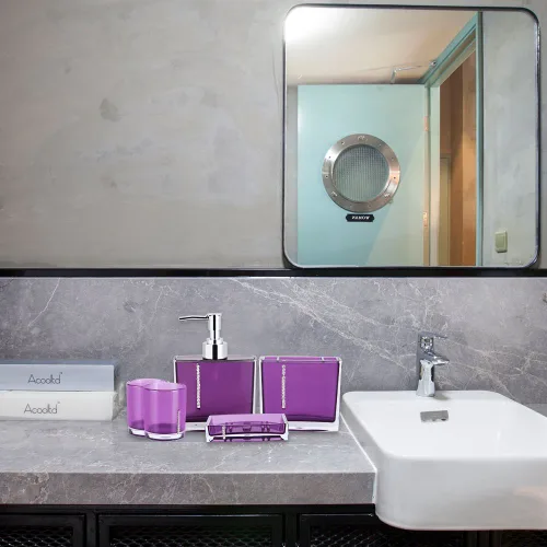 Miniatura 3 de Juego de accesorios de baño de lujo de 5 piezas con soporte para cepillos de dientes, plato, dispensador de bomba de loción líquida y taza, juego
