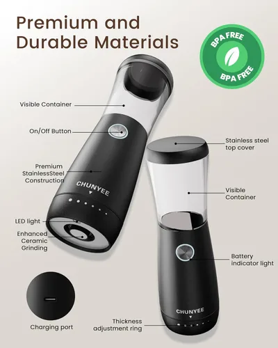 Miniatura 6 de Electric Salt and Pepper Grinder Set - Automatic Stainless Steel Rechargeable Salt and Pepper Grinder Set with Storage Base, Large Capacity, LED