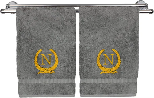 Miniatura 149 de Toalla de mano con monograma, regalo personalizado, 16 x 30 pulgadas, diseño de corona dorada bordada con letra blanca en toalla negra, extra