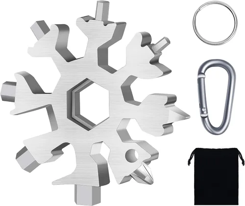 Miniatura 9 de Multiherramienta de copo de nieve, 1 multiherramienta estándar de copo de nieve de acero inoxidable 18 en 1, herramienta de copo de nieve con Negro
