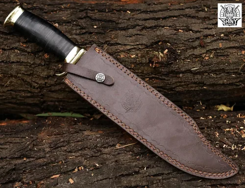 Miniatura 2 de SHINY CRAFTS® -Cuchillo Bowie para exteriores de regalo - Hoja fija de 18 pulgadas con mango de cuero negro y funda para senderismo, bushcraft