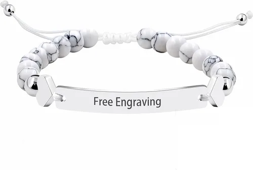 Pulsera de identificación con nombre personalizado de 0.236 in, pulsera trenzada de piedra turquesa blanca para hombres, mujeres, mejores amigos,