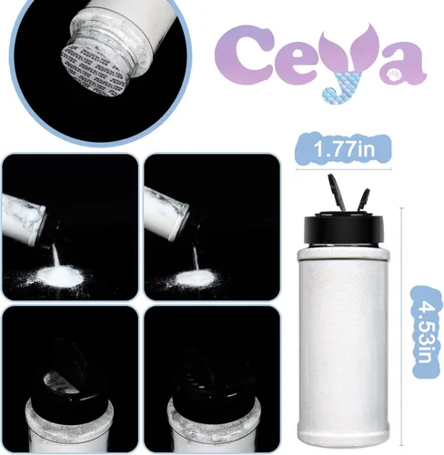 Miniatura 4 de Ceya Purpurina en polvo ultrafina de 3.8 onzas / 3.88 oz con purpurina blanca perla, 1/128 pulgadas, 0.008 pulgadas, 0.008 in para slime, resina