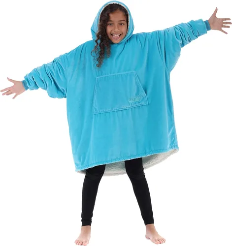 THE COMFY Original Jr para niños | Manta de sherpa de forro polar de gran tamaño con capucha y bolsillo | Vista en Shark Tank Aguamarina
