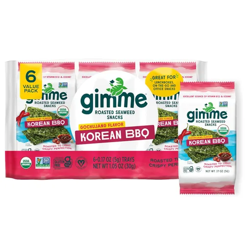 Miniatura 13 de gimMe - Bocadillo de algas marinas orgánicas tostadas con sal marina, 6 paquetes de 15oz