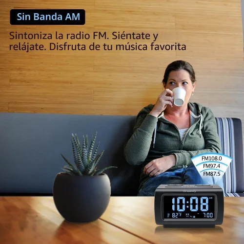 Miniatura 3 de DreamSky - Relojes despertadores de radio para dormitorios con respaldo de batería, números grandes y brillantes con regulador de intensidad, puerto