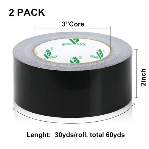 Miniatura 2 de 2 paquetes de cinta adhesiva resistente, espesor de 9 mil, 2 pulgadas x 30 yardas, fuerte resistencia industrial, flexible, sin residuos, Negro