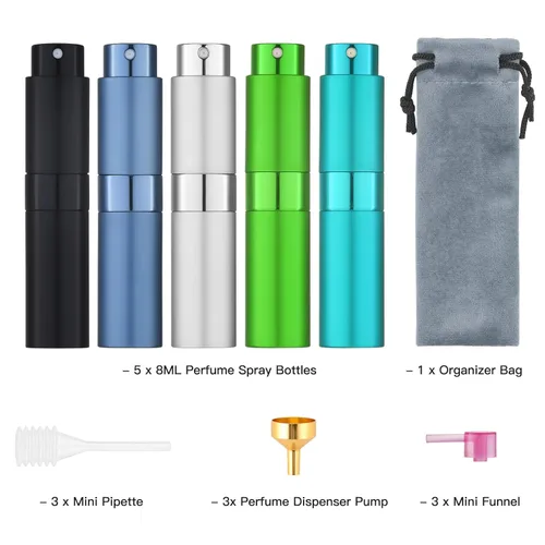 Miniatura 8 de Tekson Atomizador de perfume de viaje de 0.3 fl oz, recargable, mini botella de spray de colonia vacía, pequeño rociador portátil para después