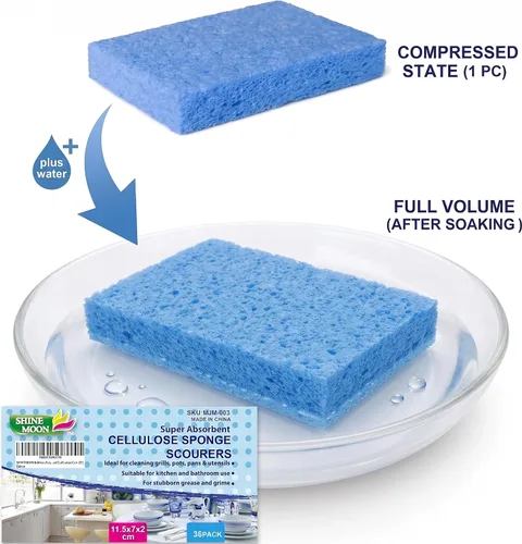 Miniatura 4 de Paquete de 36 esponjas de celulosa comprimida emergentes, esponja de cocina resistente, limpia y resistente sin rayones, ecológicas, reutilizables