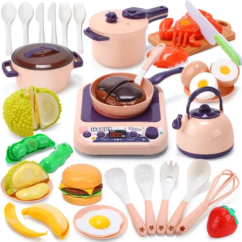 Miniatura 11 de CUTE STONE - Juego de 51 piezas de accesorios de cocina en miniatura para niños, juego de cocina de imitación con ollas, sartenes, utensilios