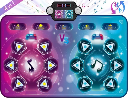 Miniatura 10 de Alfombrilla de baile electrónica para niños con 6 botones y Bluetooth inalámbrico, tapete de juego de baile con música incorporada de 9 niveles y 3