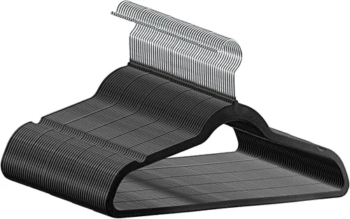 Miniatura 16 de Perchas de plástico, paquete de 20, perchas duraderas que ahorran espacio para uso diario y artículos esenciales para el dormitorio, color negro