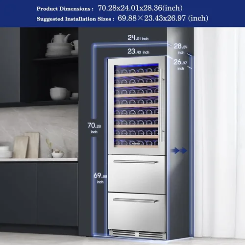 Miniatura 3 de BODEGA Refrigerador de vino y bebidas, enfriador de vino de doble zona 2 en 1 de 24 pulgadas, enfriador de bebidas integrado o independiente, luz
