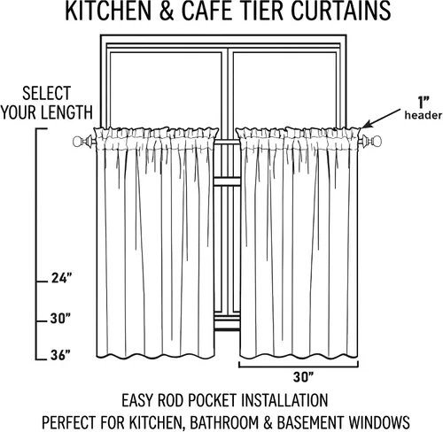 Miniatura 8 de VOGOL Cortinas de Nivel para Cocina para Ventana, Flores Azules y Enredaderas Bordadas Cortina de 24 Pulgadas de Largo, Cortinas Cortas Tratamiento
