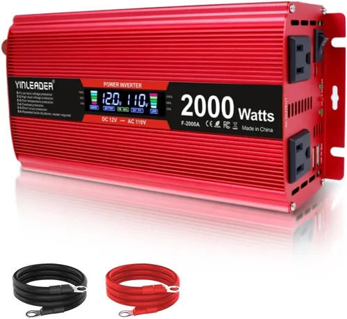 Miniatura 10 de Inversor de 2000 vatios de 12 V a 110 V/120 V, inversor de CC a CA de 2000 W con pantalla LCD inteligente, salidas de CA duales, puerto de carga USB