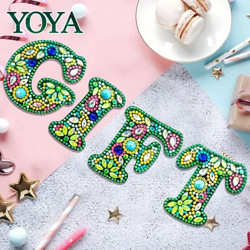 Miniatura 5 de YOYA Llaveros de pintura de diamantes de doble cara letras 5D con pintura de diamantes, kit de llavero de pintura de diamantes de taladro completo