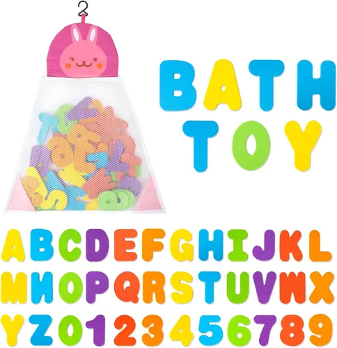 Miniatura 7 de Organizador de juguetes de baño + 36 de espuma suave ABC 123 letras y números, alfabeto de baño, juguetes para bebé, letras de espuma de aprendizaje