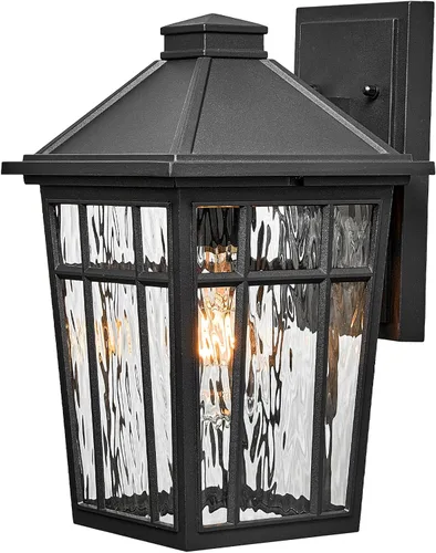 Lámparas de pared al aire libre de 11 pulgadas, lámparas exteriores para casa, aplique de pared exterior de aluminio negro con vidrio ondulado de
