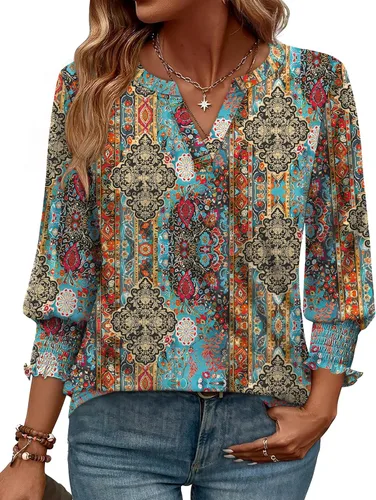 Miniatura 28 de WIHOLL 3/4 Length Sleeve Womens Tops Summer Shirts Spring Vacation Outfits Dressy Casual Trendy Fall S-3XL