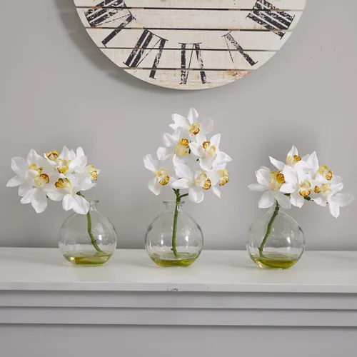 Miniatura 4 de Nearly Natural 4797 Cymbidium - Arreglo floral de seda, color blanco, juego de 3