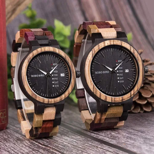 Miniatura 9 de BOBO BIRD Wood Watches Colorful Wood WristWatches Week & Date Display Multifunction Handmade Quartz Watch Sport Chronograph Unique Wristwatch for