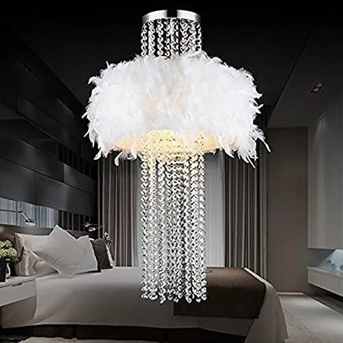 Miniatura 3 de Lámpara de techo moderna colgante de cristal plumas blancas, lámpara de techo, bombilla dormitorio, accesorios, 27.6 * 33.1 in