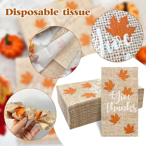 Miniatura 3 de 120 servilletas de baño desechables de arpillera impresas con texto en inglés "Give Things", toallas de mano de hoja de arce de Acción de Gracias