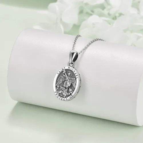 Miniatura 2 de YFN Collar de medalla de San Cristóbal de plata de ley, medallón de protección de viaje, Plata esterlina, Sin información.