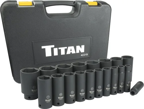 Titan 42319 Juego de llaves de vaso de impacto profundo SAE de 19 piezas de 1/2"