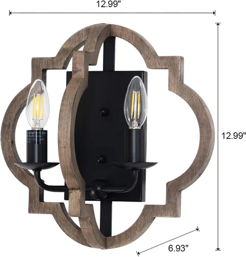 Miniatura 5 de VILUXY Apliques de pared de madera retro industrial, lámpara de pared geométrica de granja, lámparas de pared negras para dormitorio, pasillo