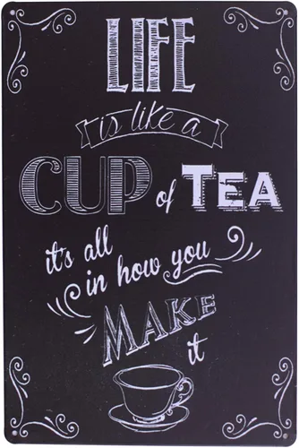 ARTCLUB Placa de metal con texto en inglés "Enjoy Your Life" ("Life is Like a CUP of Tea") con texto en inglés "Enjoy Your Life", placa antigua con