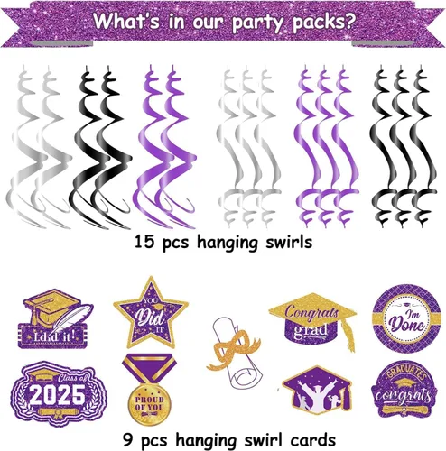 Miniatura 4 de Decoraciones de graduación de oro morado 2026/oro morado, decoraciones de fiesta de graduación NYU colgantes clase de 2026 púrpura para fiesta