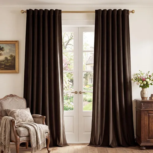 Miniatura 14 de StangH - Cortinas opacas de terciopelo con pestaña trasera, aislamiento térmico, para puerta corrediza, dormitorio, telón de fondo, estudio, teatro
