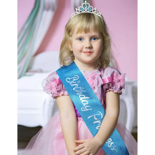 Miniatura 4 de COCIDE Kit de bandas y tiaras de princesa de cumpleaños, coronas y tiaras rosas para mujeres y niñas, banda con purpurina, juego de decoraciones