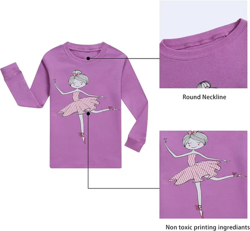 Miniatura 4 de KikizYe Conjunto de pijamas de manga larga para niñas pequeñas, 100% algodón