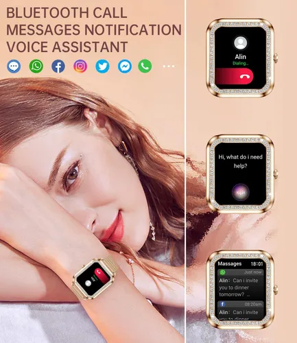 Miniatura 2 de Reloj inteligente para mujer (respuesta/hacer llamadas) 1.59 pulgadas rastreador de actividad física con monitor de sueño de frecuencia cardíaca